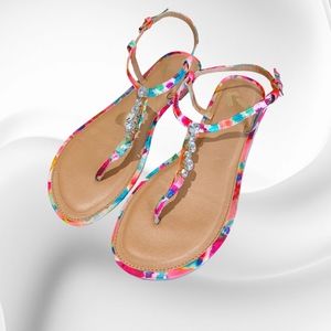 Report Toucan Women's Colorful Gemstones Embellished Flat Sandals